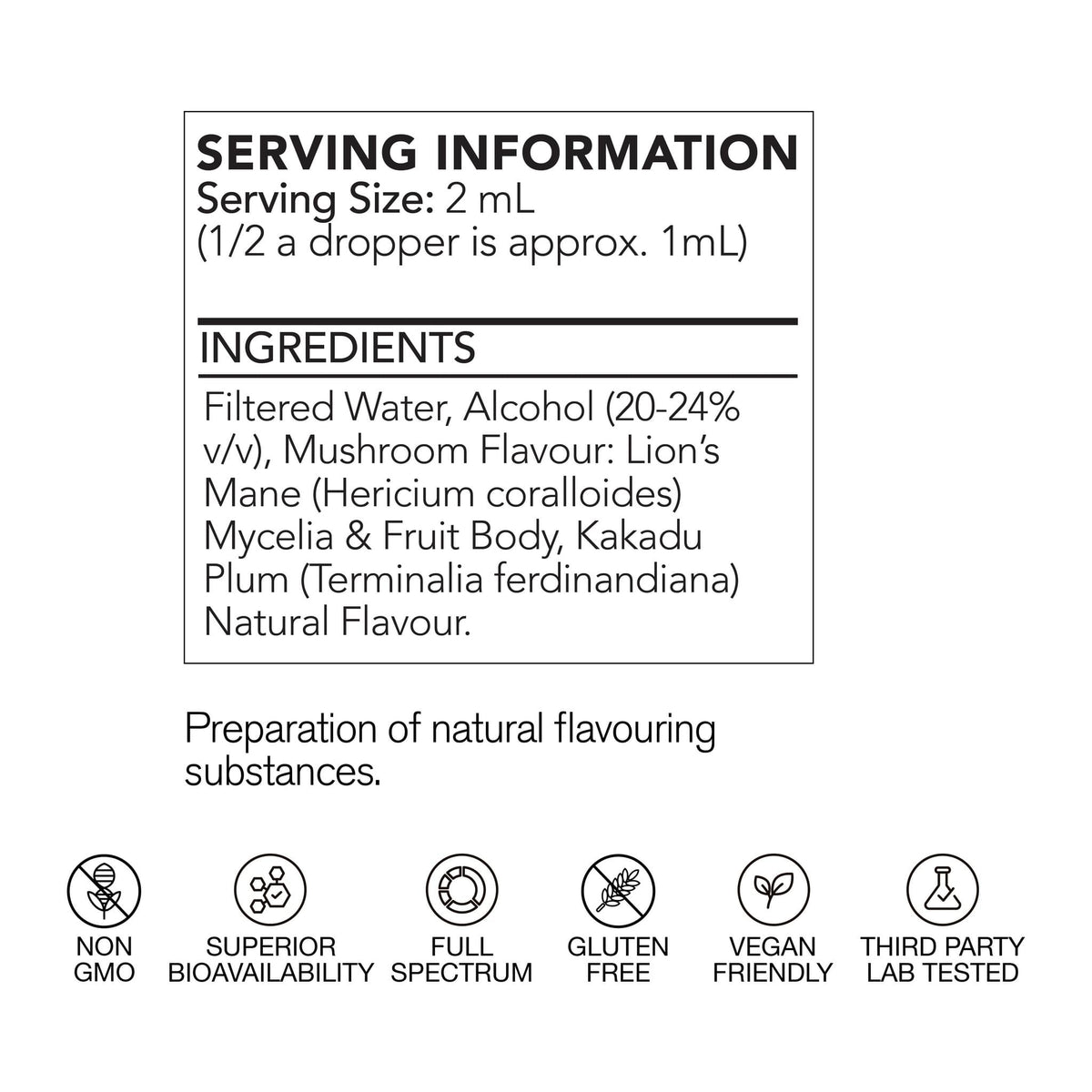 Life Cykel Lion's Mane+ with Kakadu Plum – 120mL, AU serving information panel - Image 2