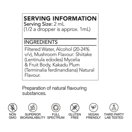 Life Cykel Shiitake Mushroom Liquid Extract, AU serving information panel