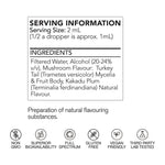 Turkey Tail Mushroom Liquid Extract by Life Cycle, AU serving information panel