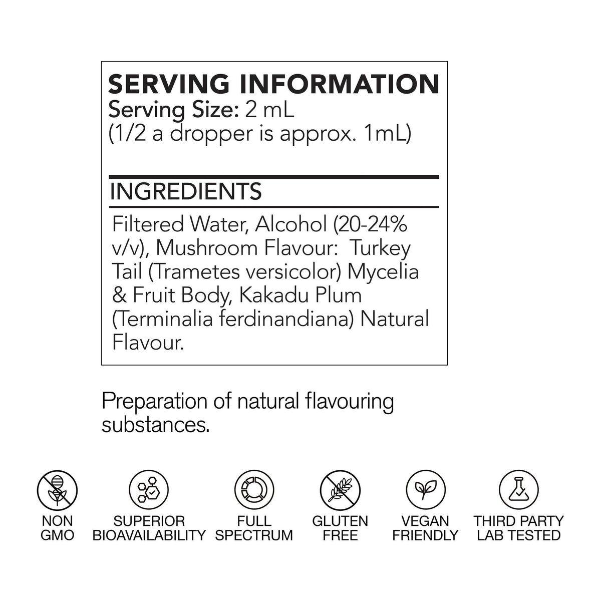 Turkey Tail Mushroom Liquid Extract by Life Cycle, AU serving information panel - Image 2