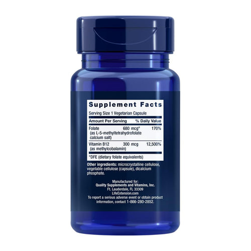 Life Extension Bioactive Folate & Vitamin B12, supplement facts panel