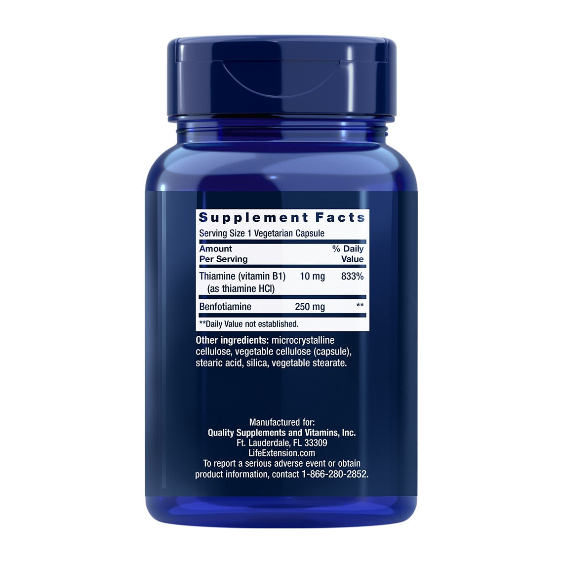 LIFE EXTENSION MEGA BENFOTIAMINE, supplement facts panel - Image 2
