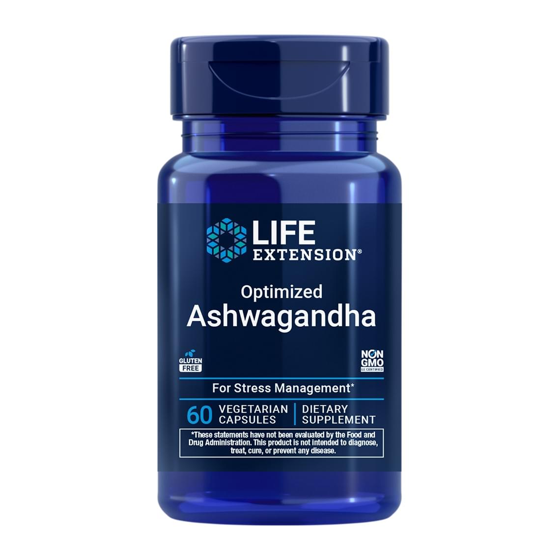 Optimized Ashwagandha by Life Extension, front of bottle - Image 1