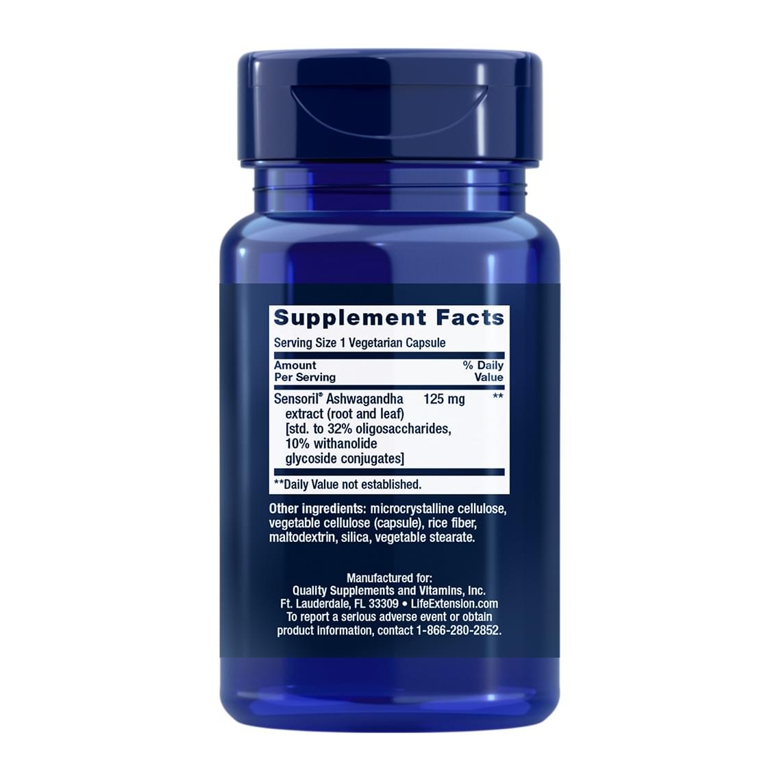 Optimized Ashwagandha by Life Extension, supplement facts panel - Image 2