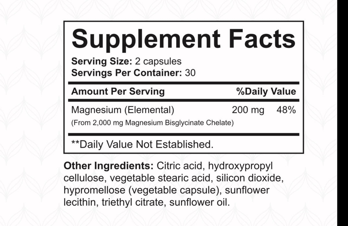 Supplement facts and ingredients label of NatureBest Magnesium Glycinate on white background - Image 2