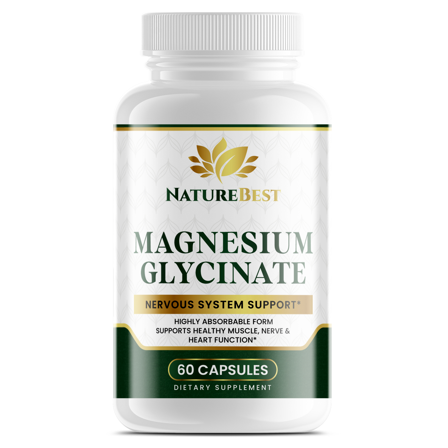 NatureBest Magnesium Glycinate supplement bottle for nervous system support on white background