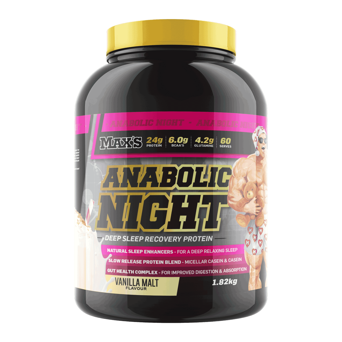 Max’s Anabolic Night Slow Release Casein Protein Vanilla Malt 4 lbs - Image 3