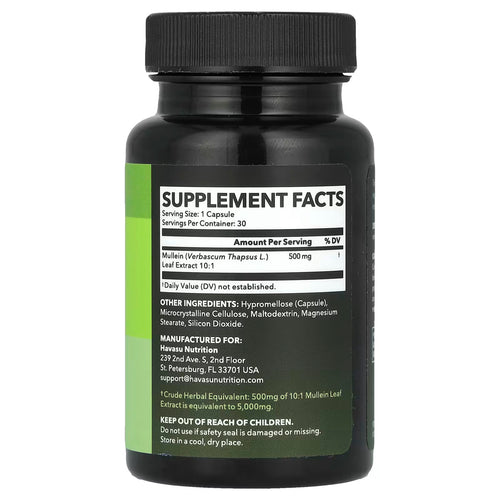 Mullein Leaf by Havasu Nutrition supplement facts ingredients and dosage information