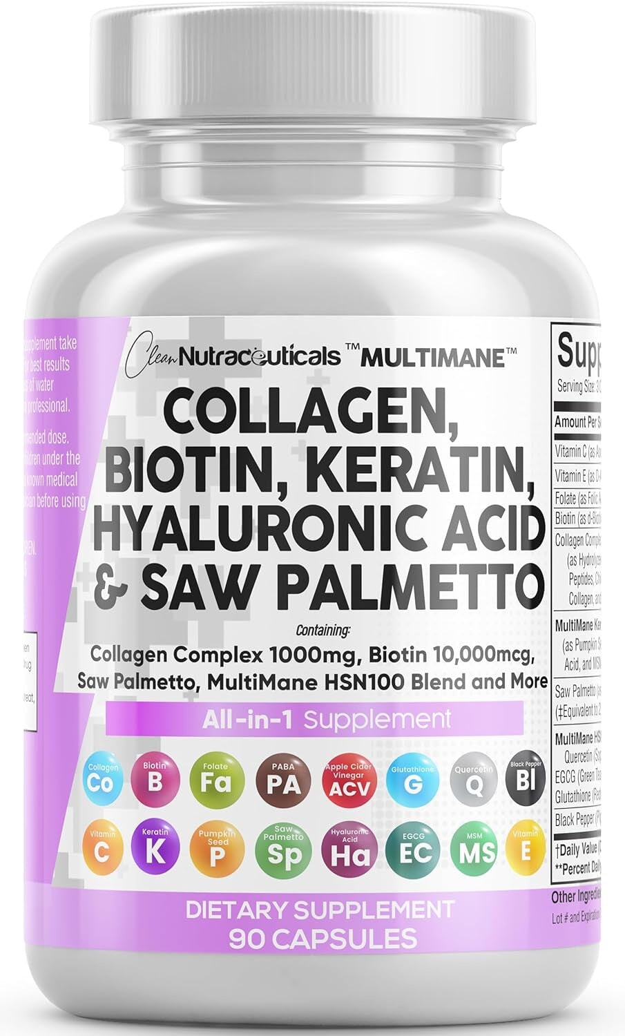 Hair Skin and Nails Vitamins and DHT Blocker by Clean Nutra General Clean Nutraceuticals  - Image 1