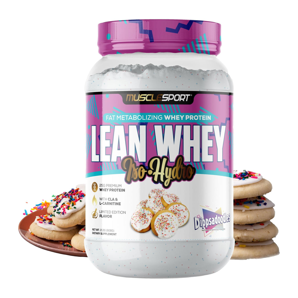 MuscleSport Lean Whey Iso Hydro Protein 2LB, Dippsadoodles tub front - Image 4