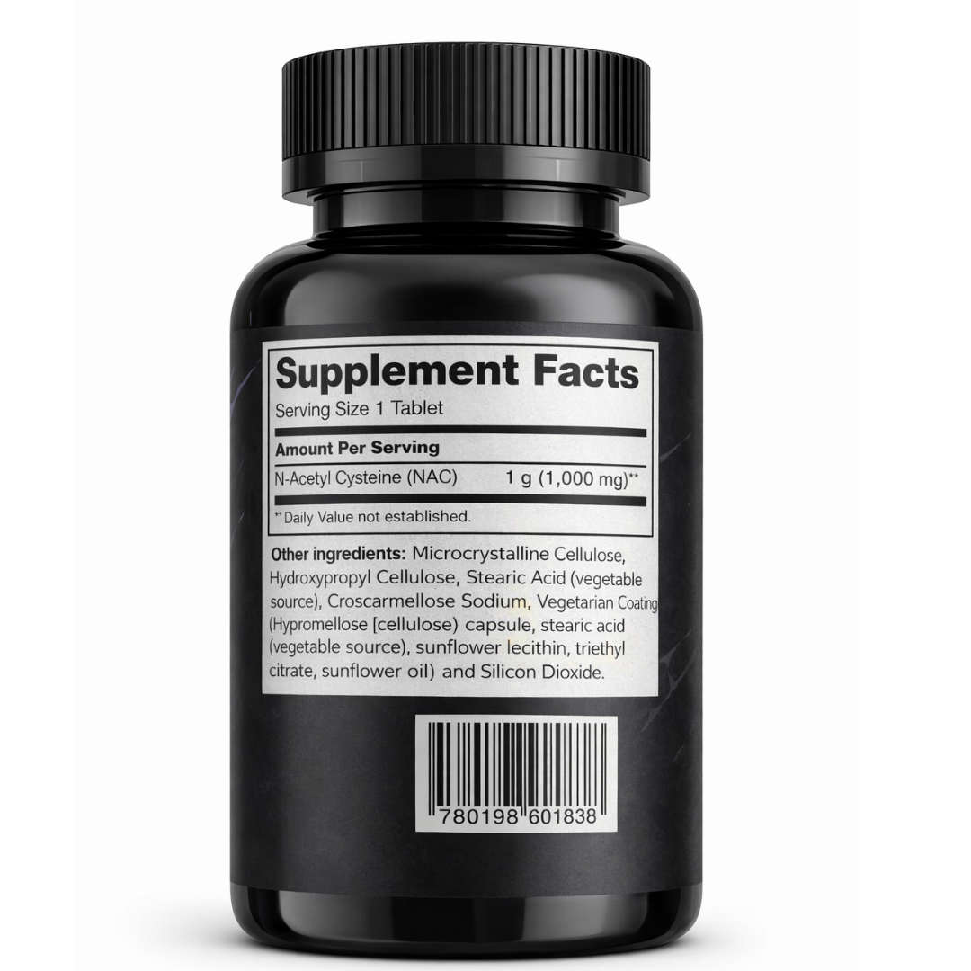 NAC 1000mg Supplement Facts panel by Beast Labs Nutrition 60 Count – SUPPS247