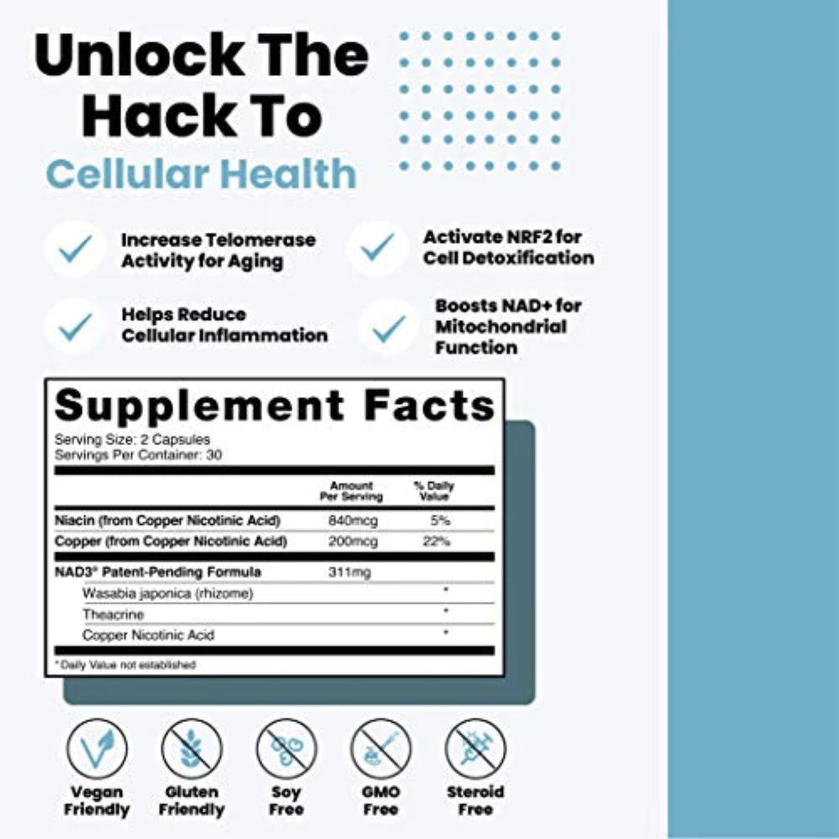 HPN NAD+ Booster (NAD3) Anti Aging Antioxidants SUPPS247  - Image 2