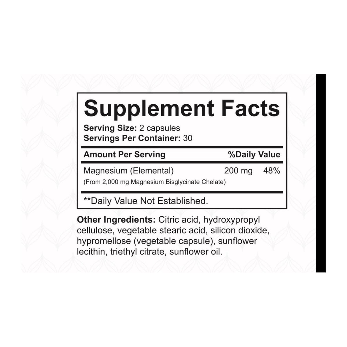Nature best Magnesium Glycinate, supplement facts panel - Image 2