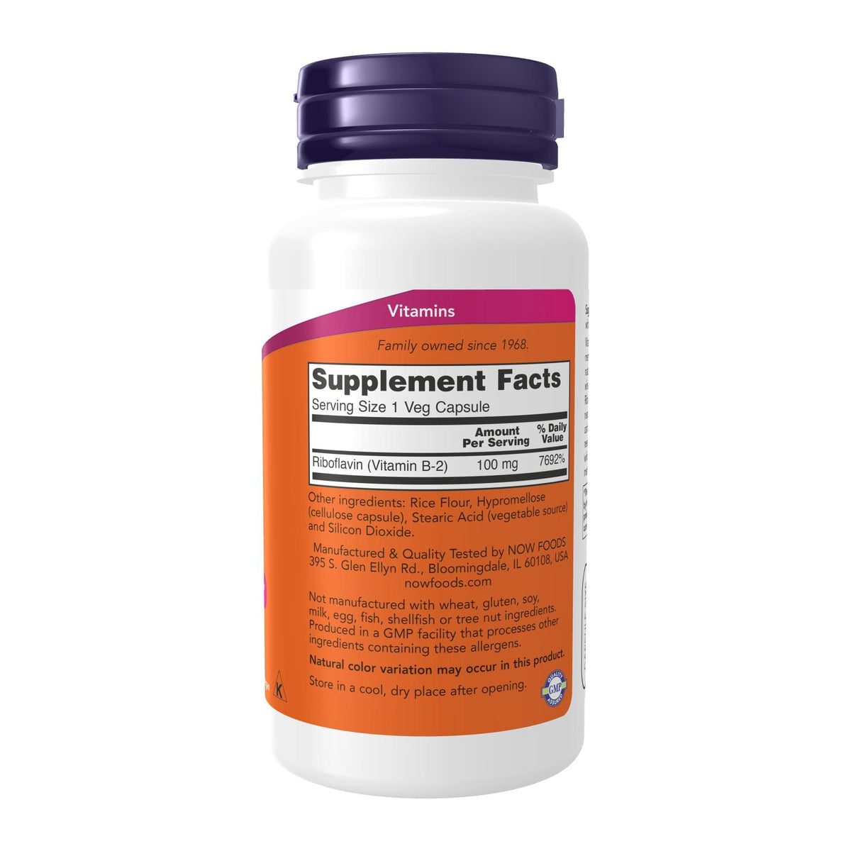 Now B-2 100MG Riboflavin Energy Production Support 100 Counts, supplement facts panel - Image 2