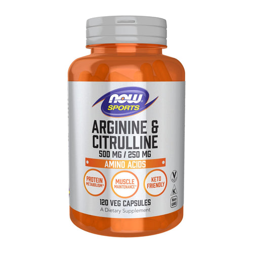Now Foods Arginine & Citrulline 500 mg, front of bottle