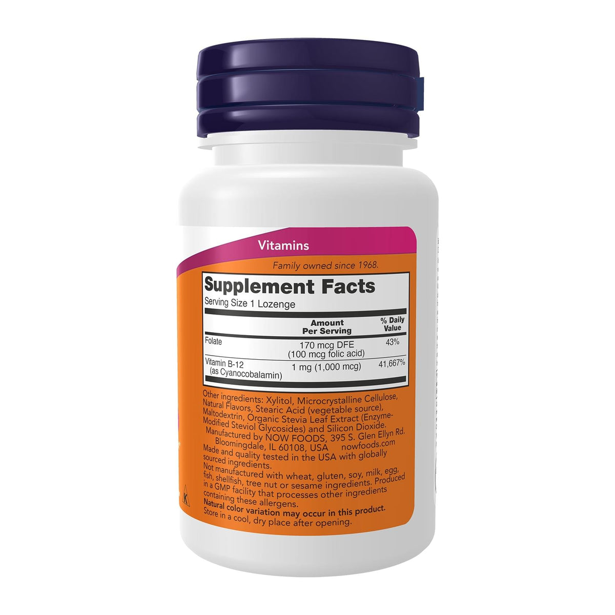 NOW Foods, B-12, 1,000 mcg supplement facts panel - Image 6