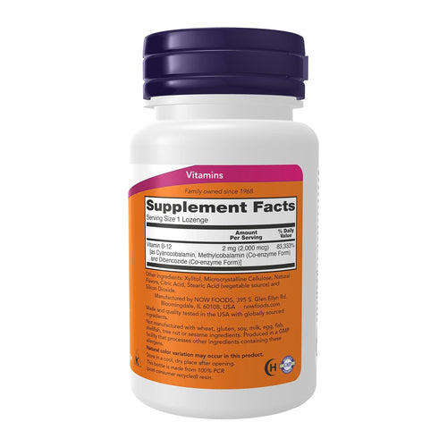 NOW Foods, B-12, 2,000 mcg supplement facts panel