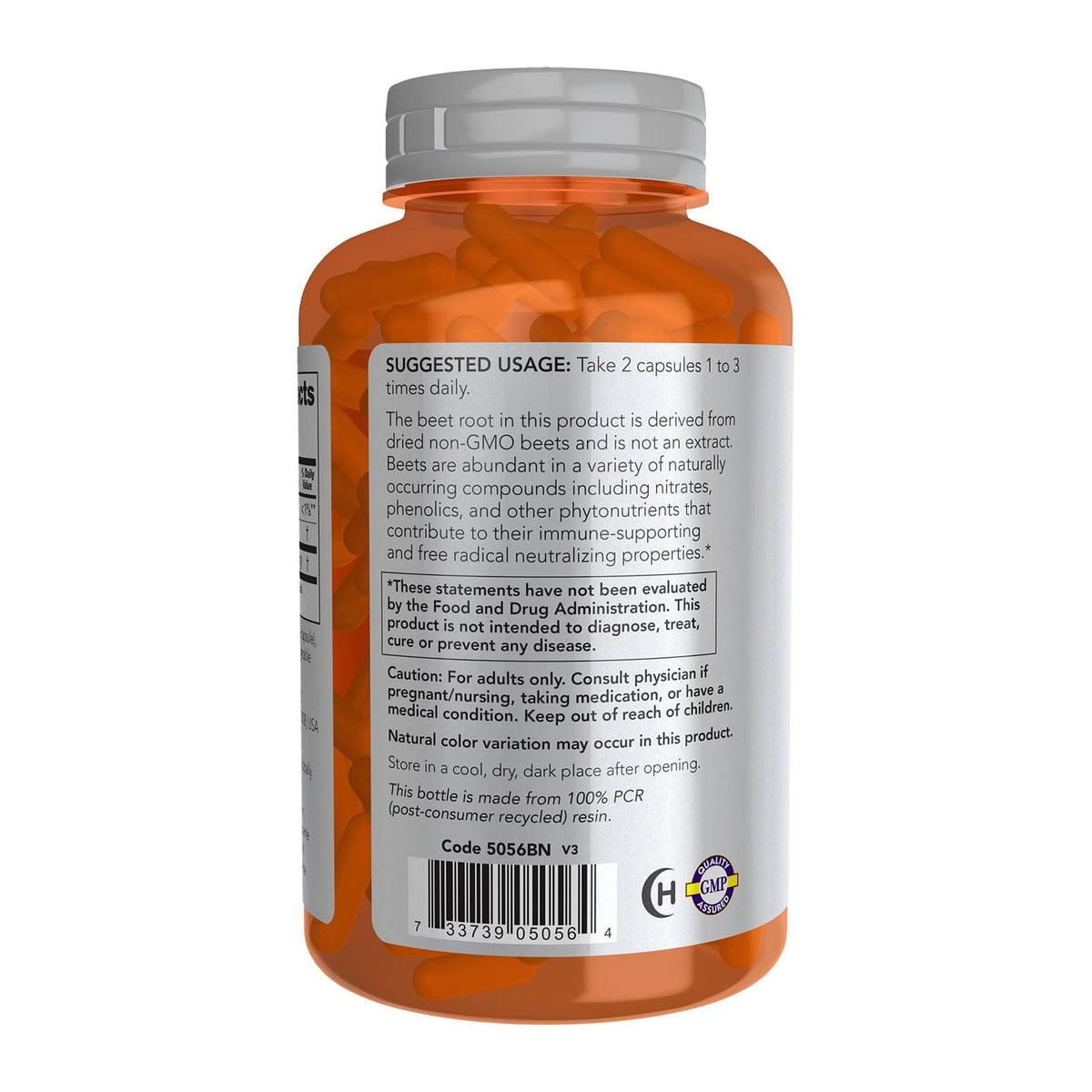 Beetroot 1,100mg. 180 Capsules, By NOW Foods, Sports, directions label - Image 3