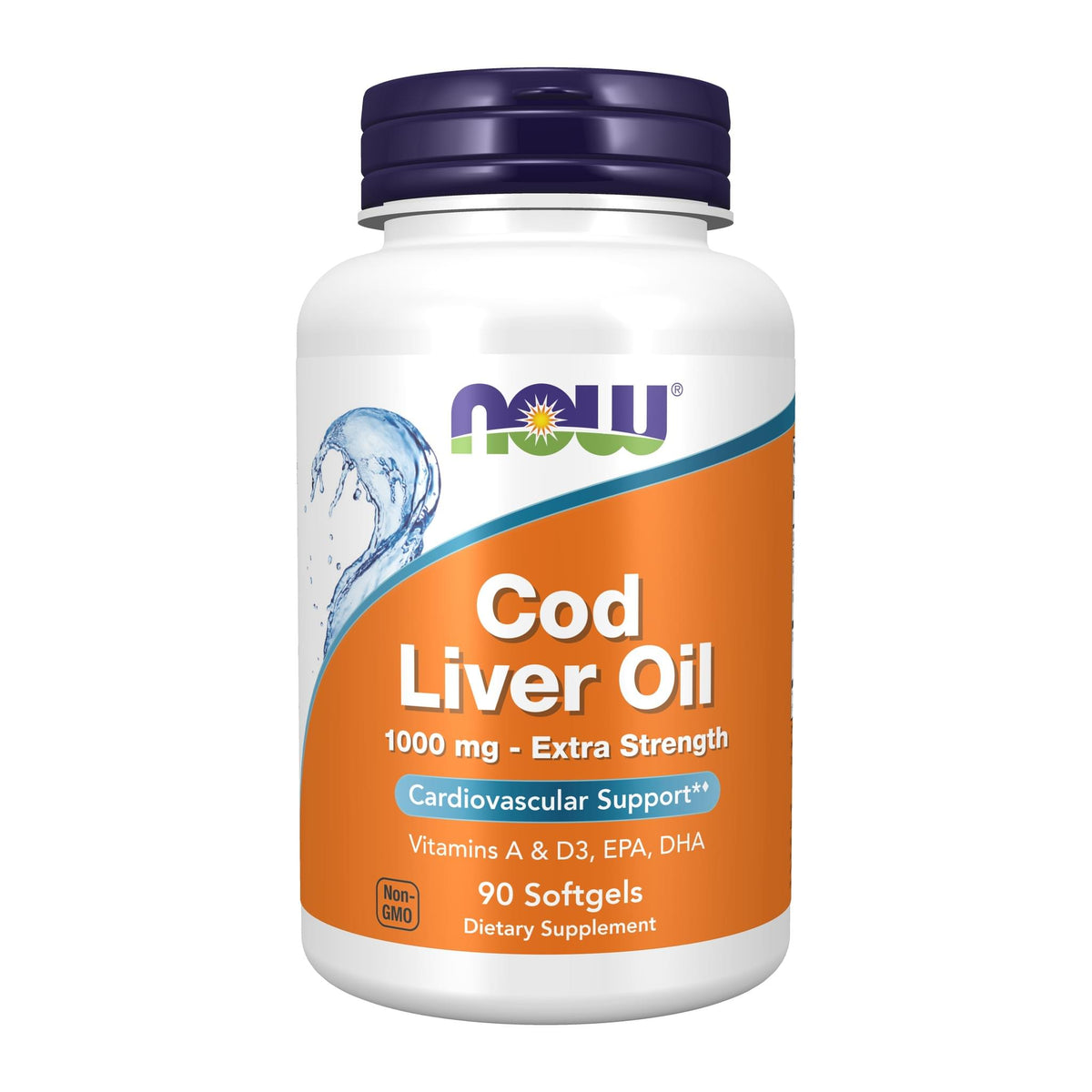 NOW Foods - Cod Liver Oil 1000 mg, 90 softgel front of bottle - Image 2