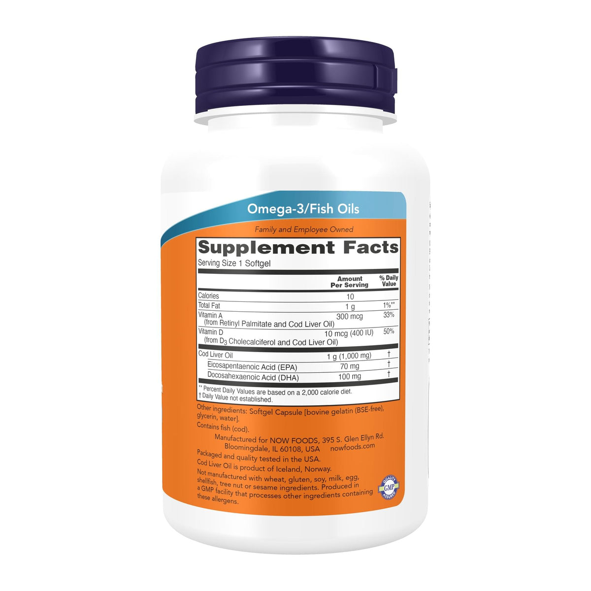 NOW Foods - Cod Liver Oil 1000 mg, supplement facts panel - Image 3