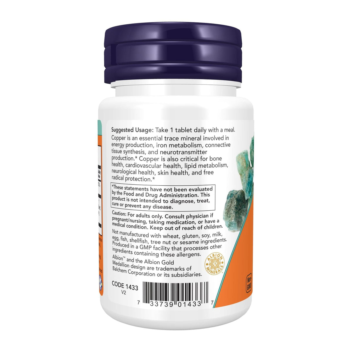 Now Foods Copper Glycinate 120 Tablets, directions label - Image 3