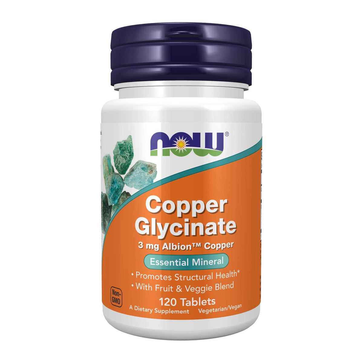 Now Foods Copper Glycinate 120 Tablets, front of bottle - Image 1
