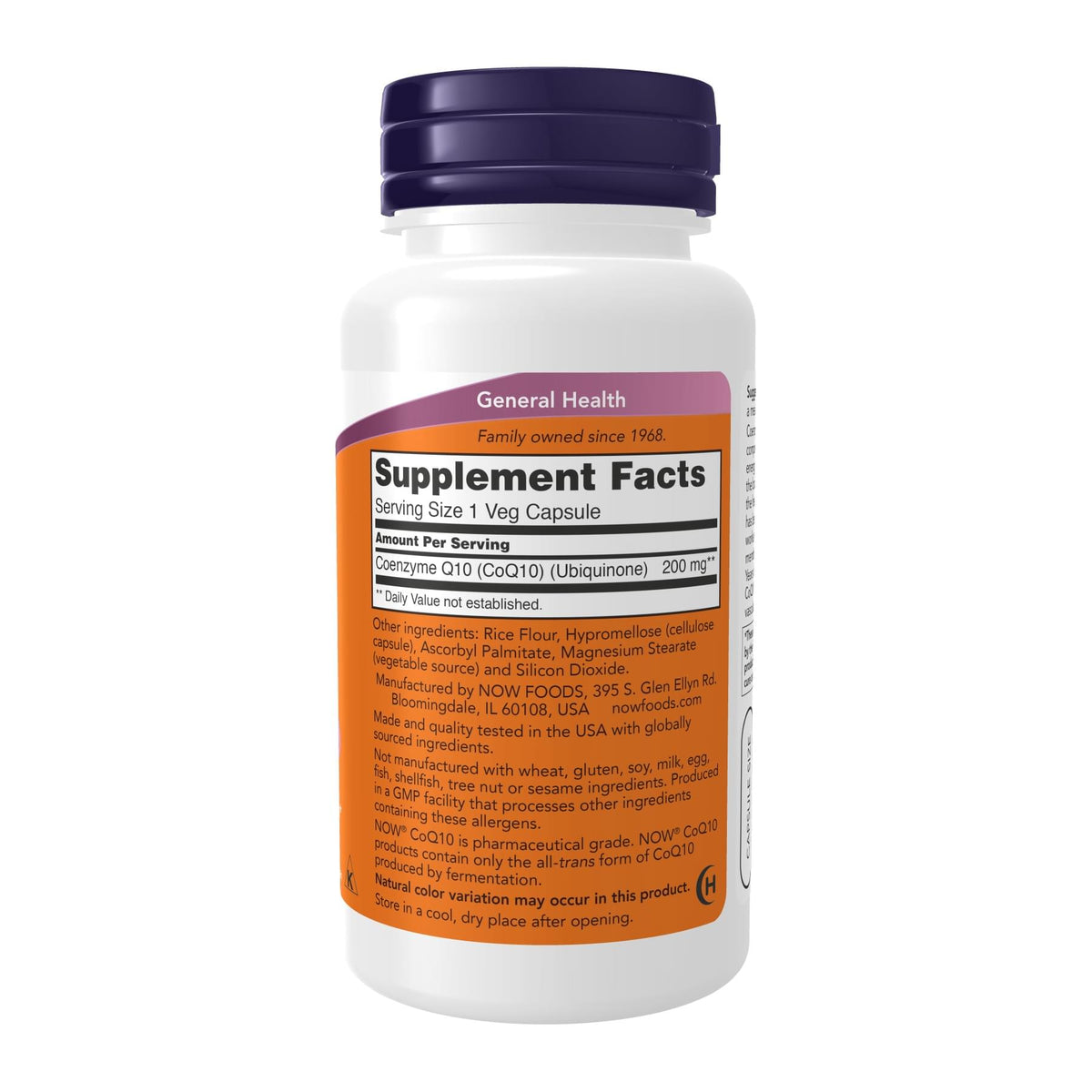 CoQ10 by Now Foods, 200 mg supplement facts panel - Image 4