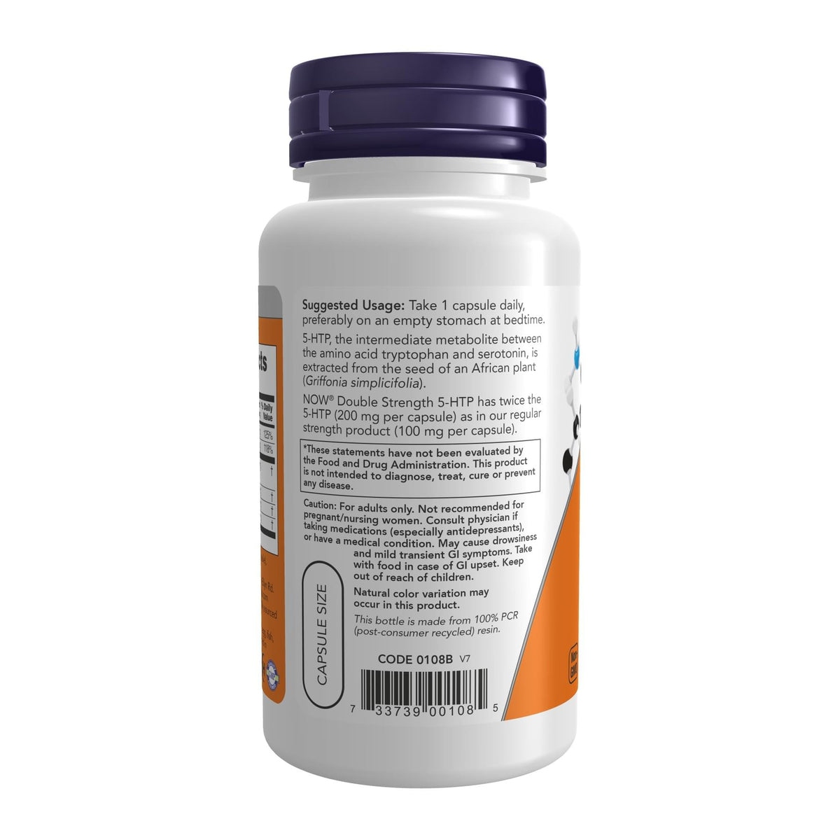 Double Strength 5 HTP 200 mg by NOW, directions label - Image 3