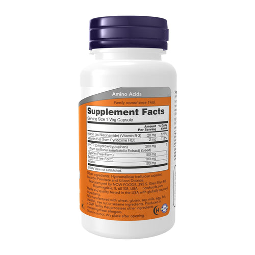 Double Strength 5 HTP 200 mg by NOW, supplement facts panel