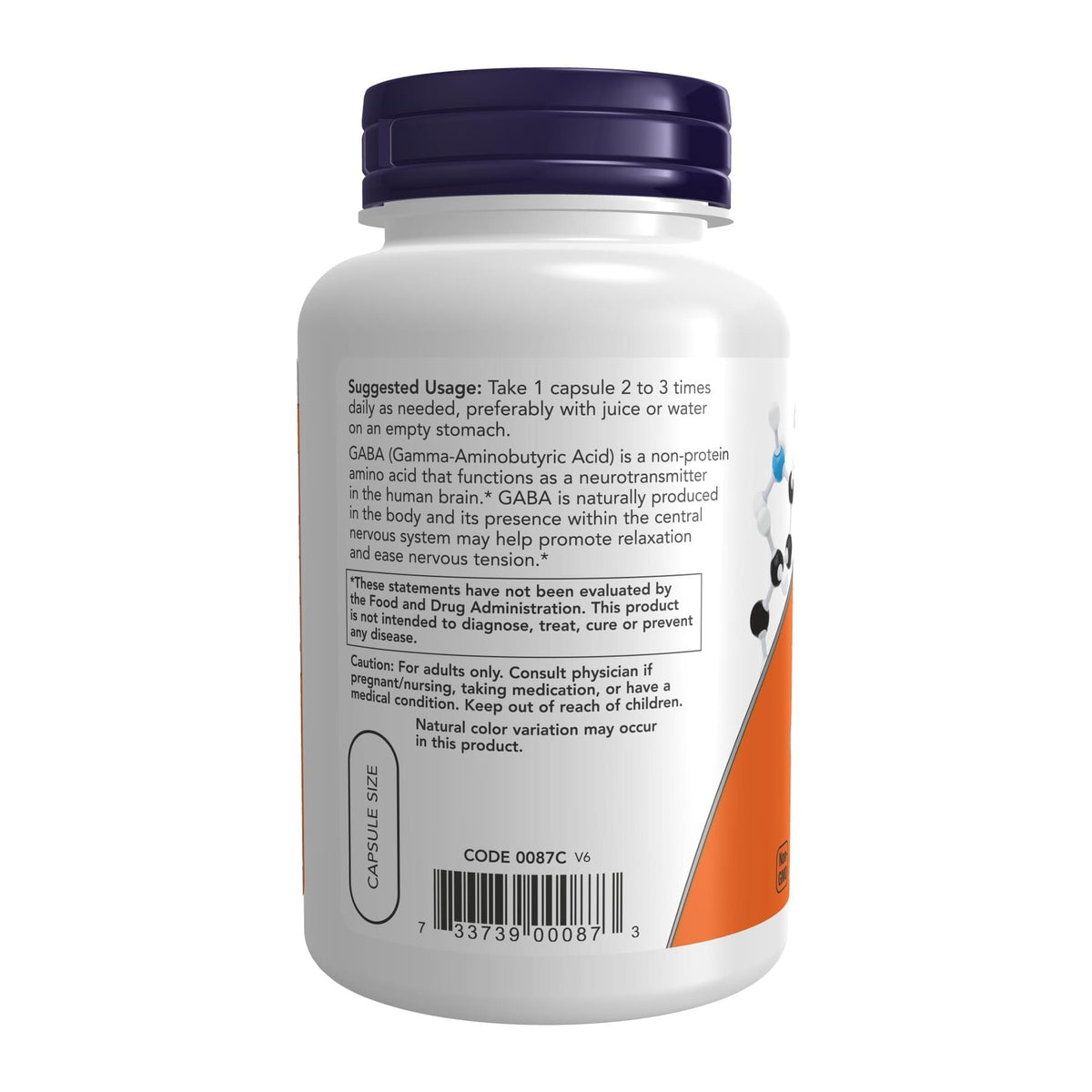 NOW Foods, GABA with Vitamin B-6, 500 mg, 100 Veg Capsules, directions label - Image 3