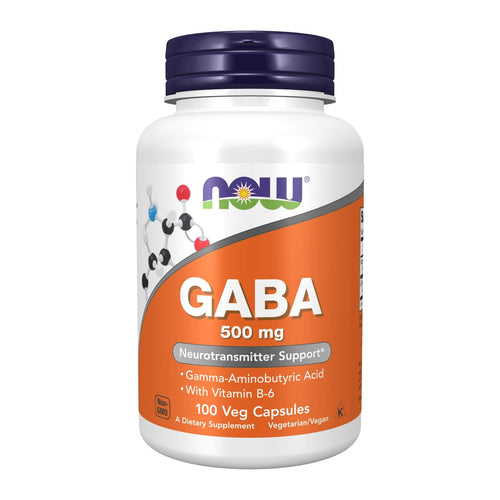 NOW Foods, GABA with Vitamin B-6, 500 mg, 100 Veg Capsules, front of bottle