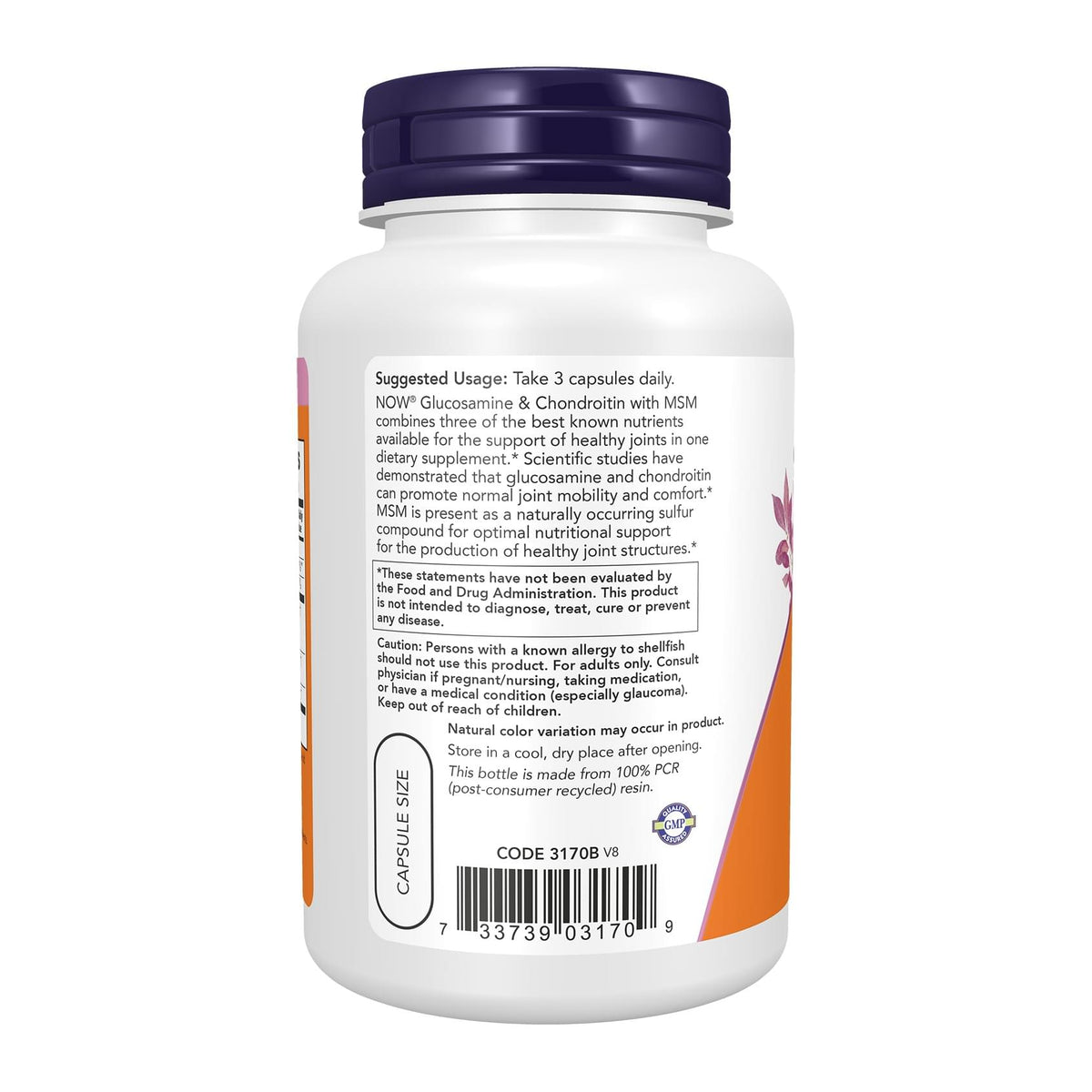 Glucosamine & Chondroitin with MSM 90caps by NOW Sport, directions label - Image 3