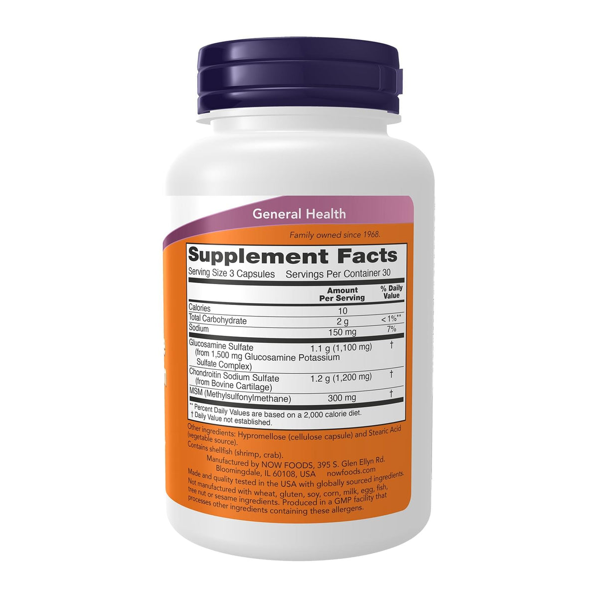 Glucosamine & Chondroitin with MSM 90caps by NOW Sport, supplement facts panel - Image 2