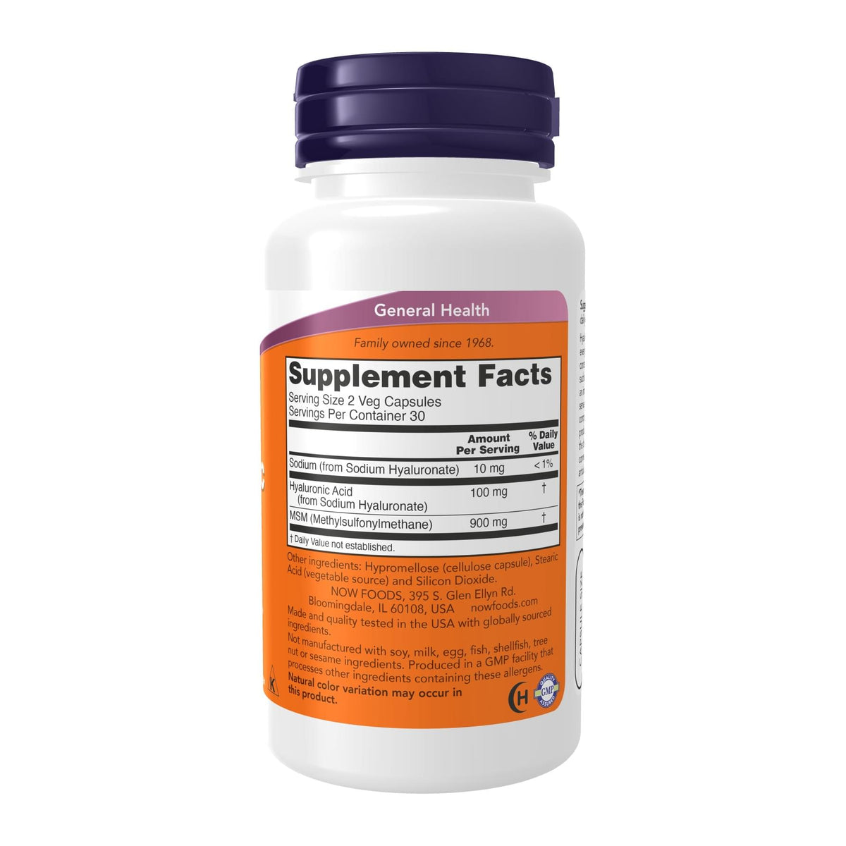 Hyaluronic Acid 50mg Joint Support by NOW, supplement facts panel - Image 2