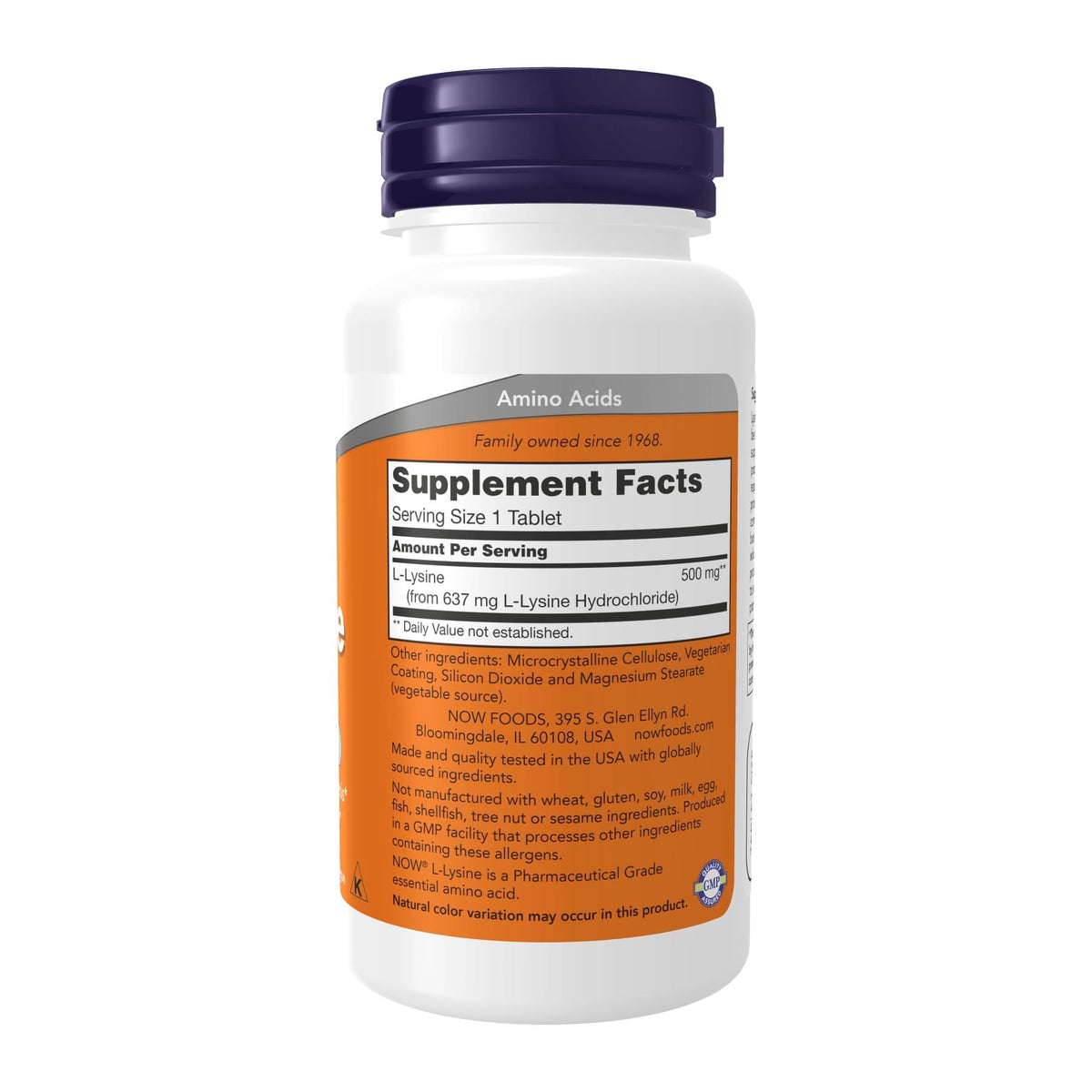 NOW Foods L-Lysine, 500 mg supplement facts panel - Image 2