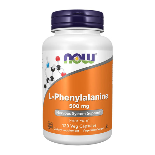 NOW Foods L-Phenylalanine 500mg – 120 Veg Capsules, front of bottle
