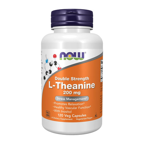 NOW Foods, L-Theanine, 120 Veg Capsules, front of bottle