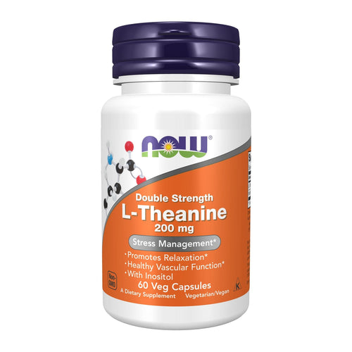 NOW Foods, L-Theanine, 200 mg, 60 Veg Capsules, front of bottle