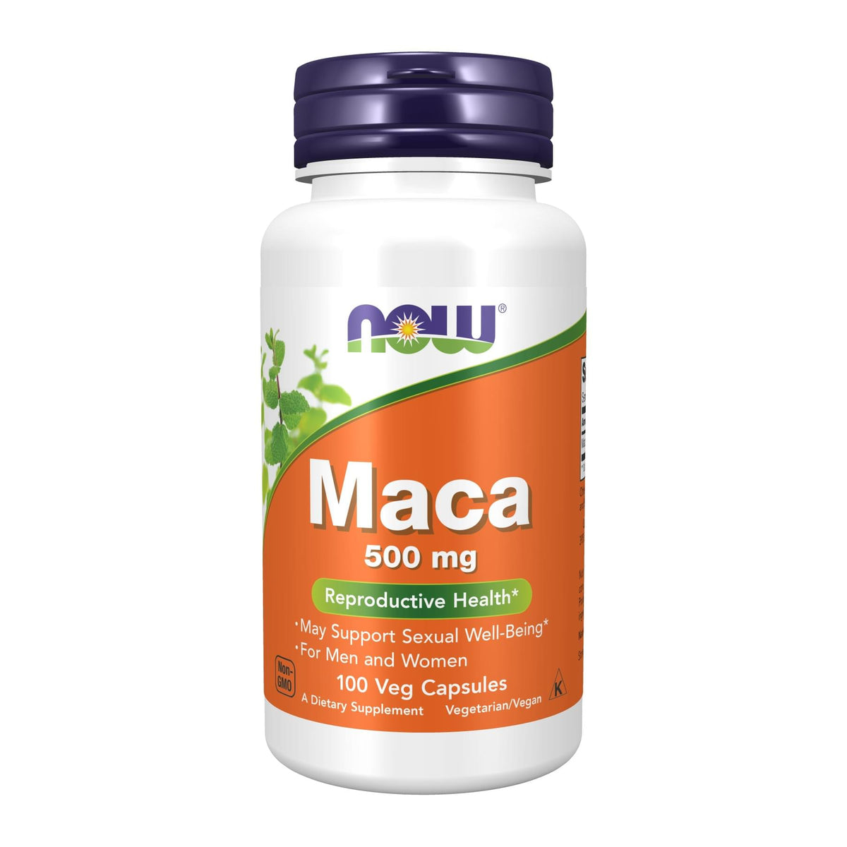 Maca 500mg By NOW, 100 capsule front of bottle - Image 2