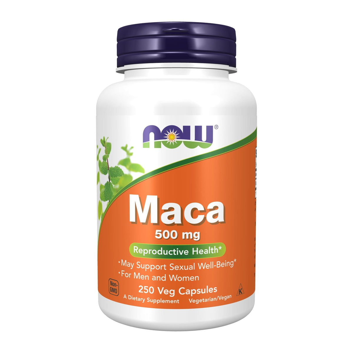 Maca 500mg By NOW, 250 capsule front of bottle - Image 1