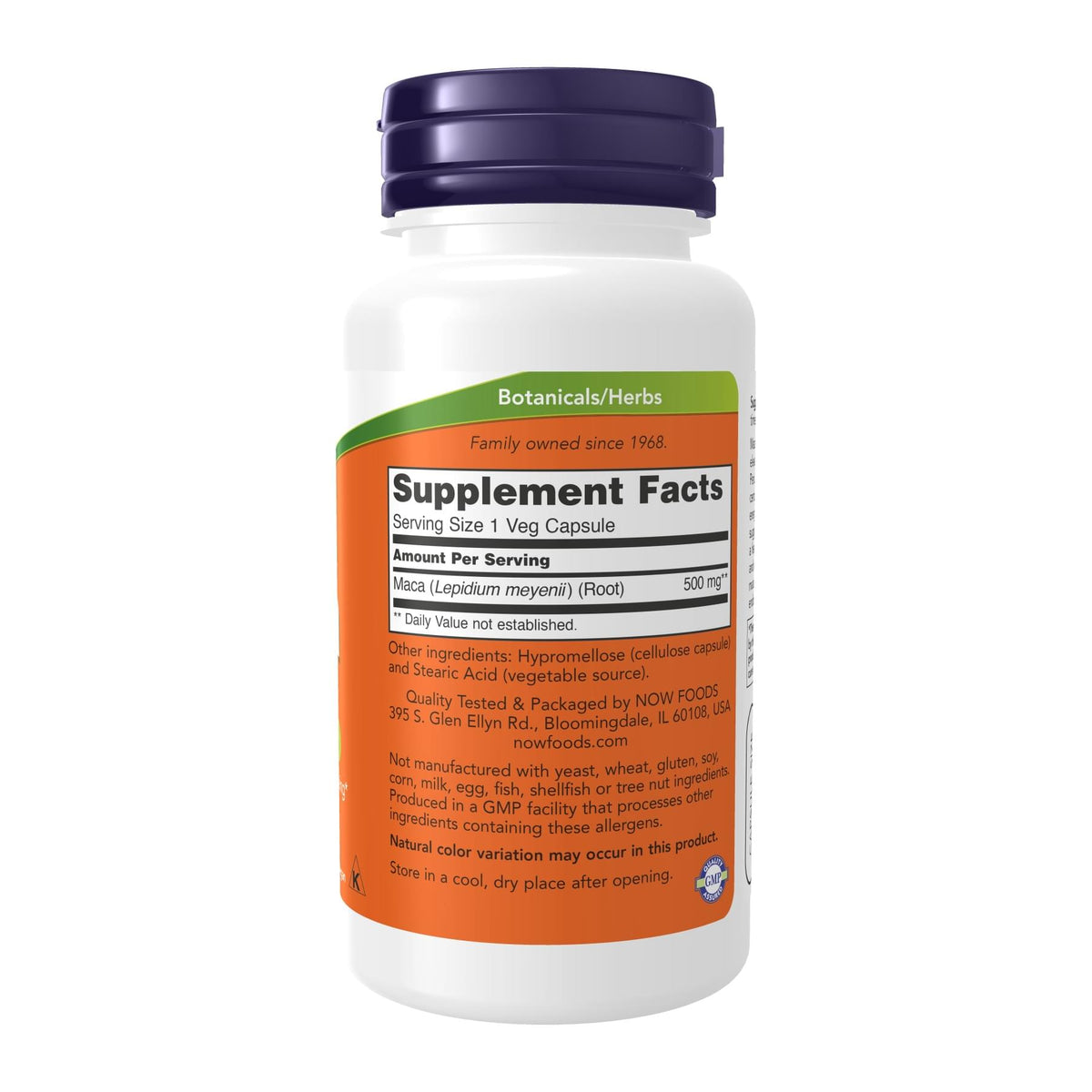 Maca 500mg By NOW, supplement facts panel - Image 3