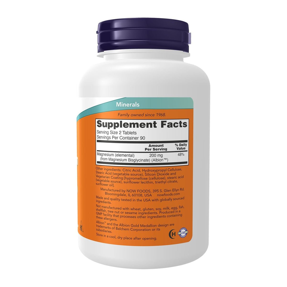 Magnesium Glycinate by Now Foods, supplement facts panel - Image 2