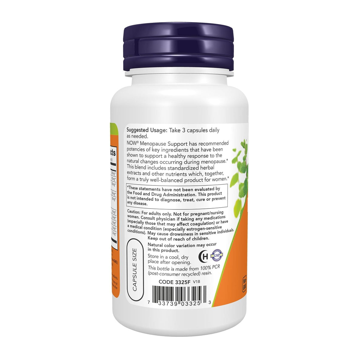 NOW Foods Menopause Support 90 Veg Capsules, directions label - Image 3