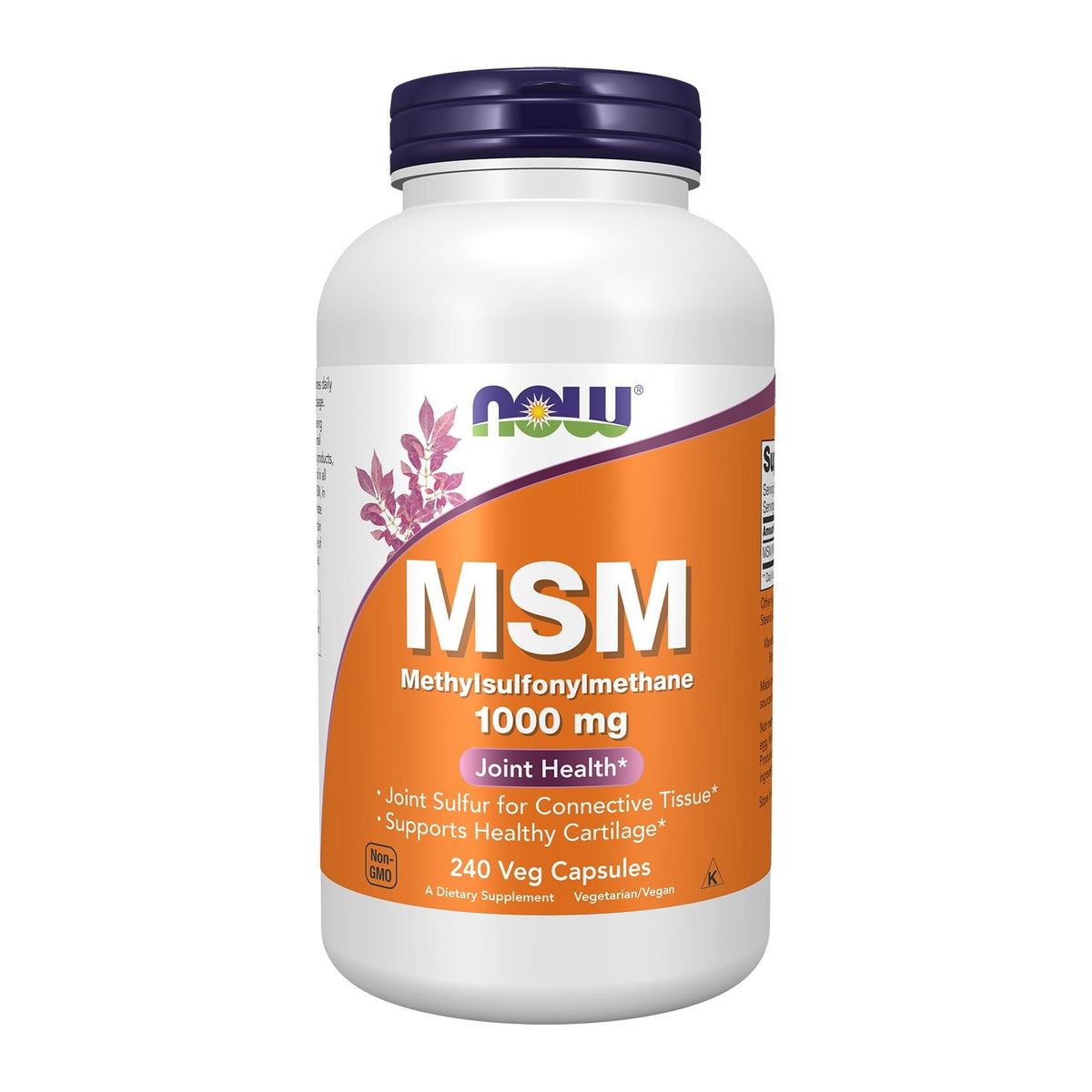 MSM 1000mg by NOW, 240 capsule front of bottle - Image 4