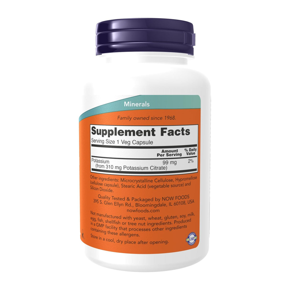 NOW Foods, Potassium Citrate, 99 mg, 180 Count, supplement facts panel - Image 2