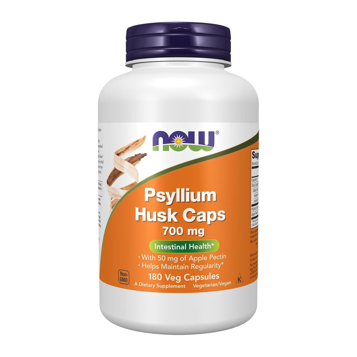 NOW Foods, Psyllium Husk Caps, 700 mg, 180 Veg Capsules, front of bottle - Image 1