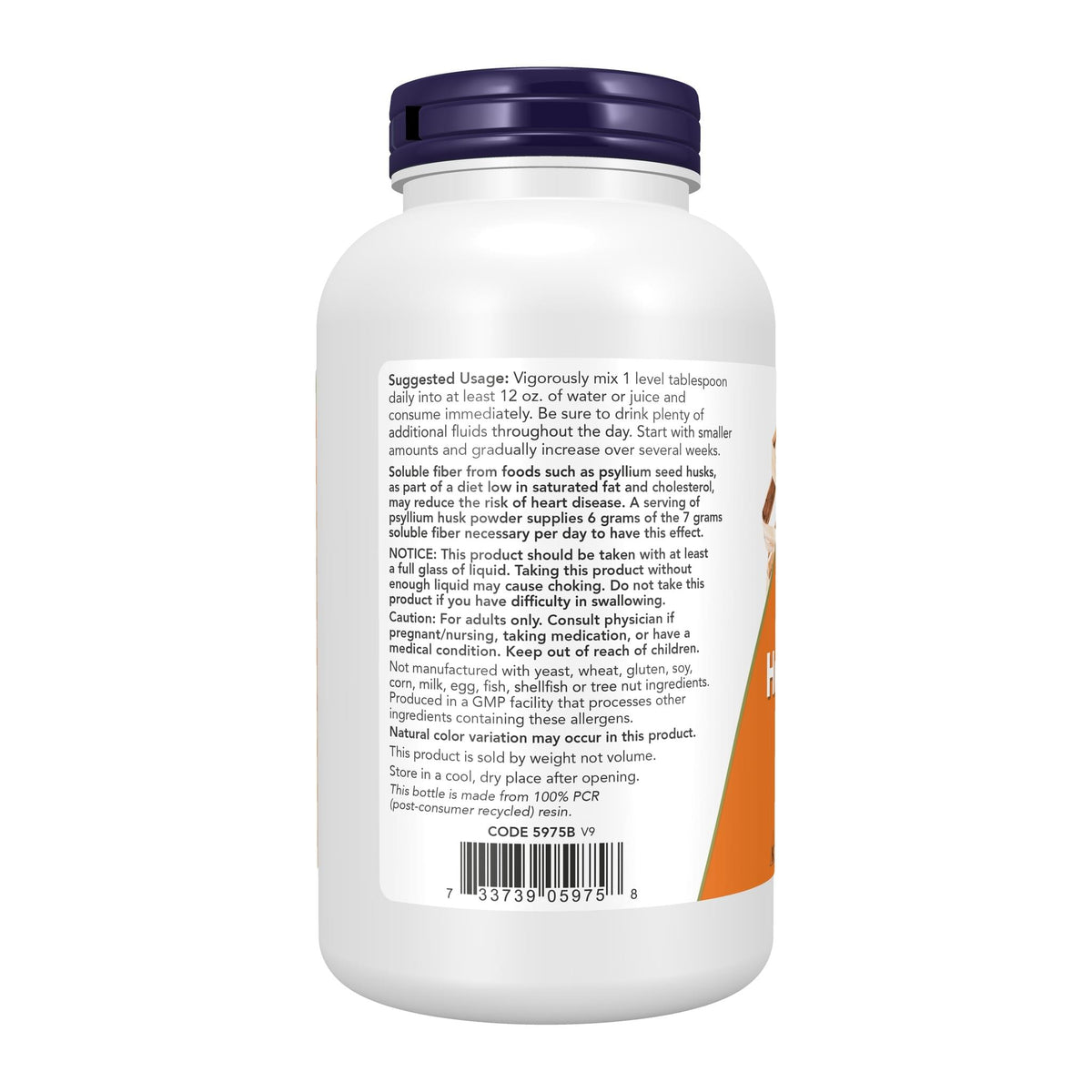 Psyllium Husk Powder 340gm by NOW Sport, directions label - Image 3