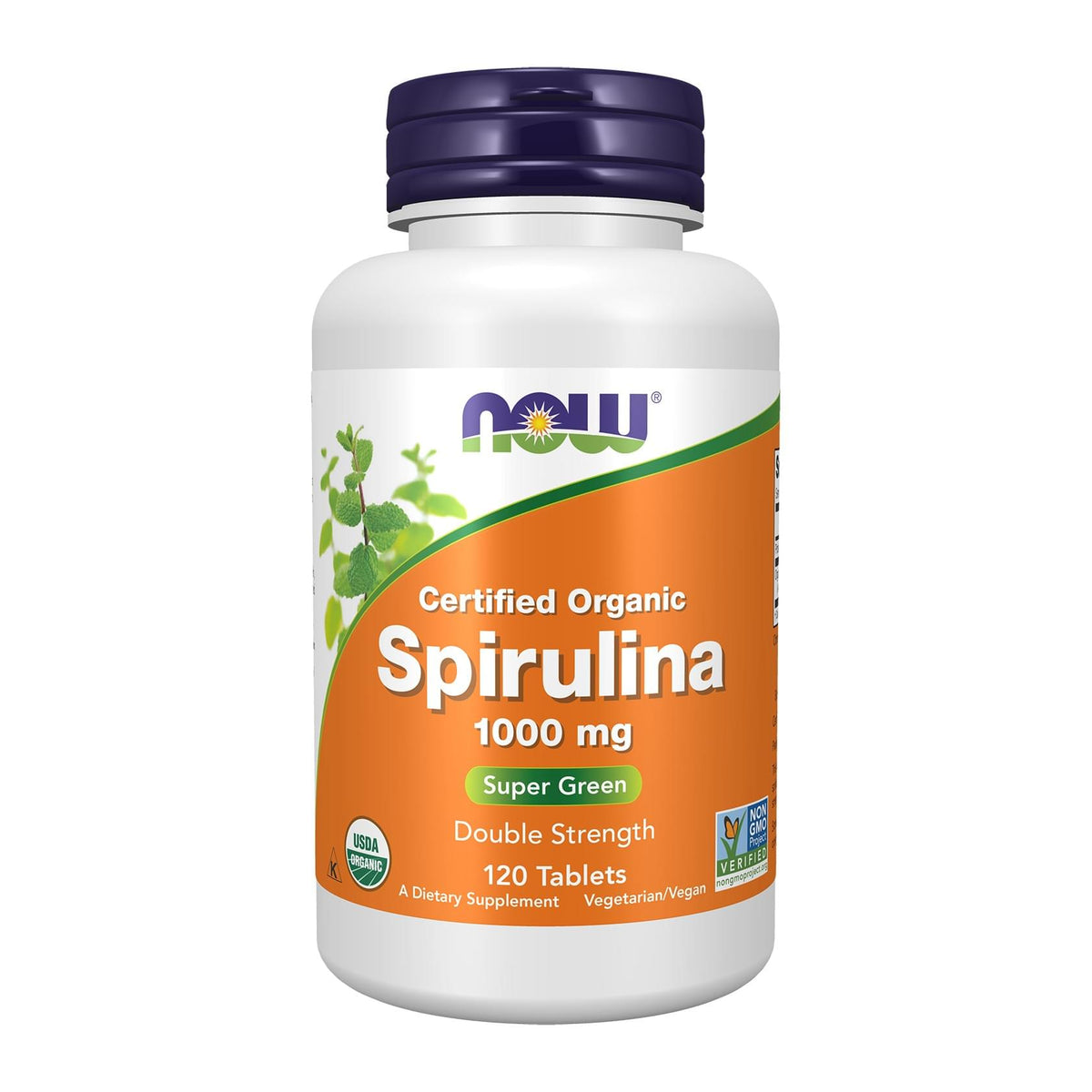 Now foods Spirulina 1000 mg 120 Tablets, front of bottle - Image 1
