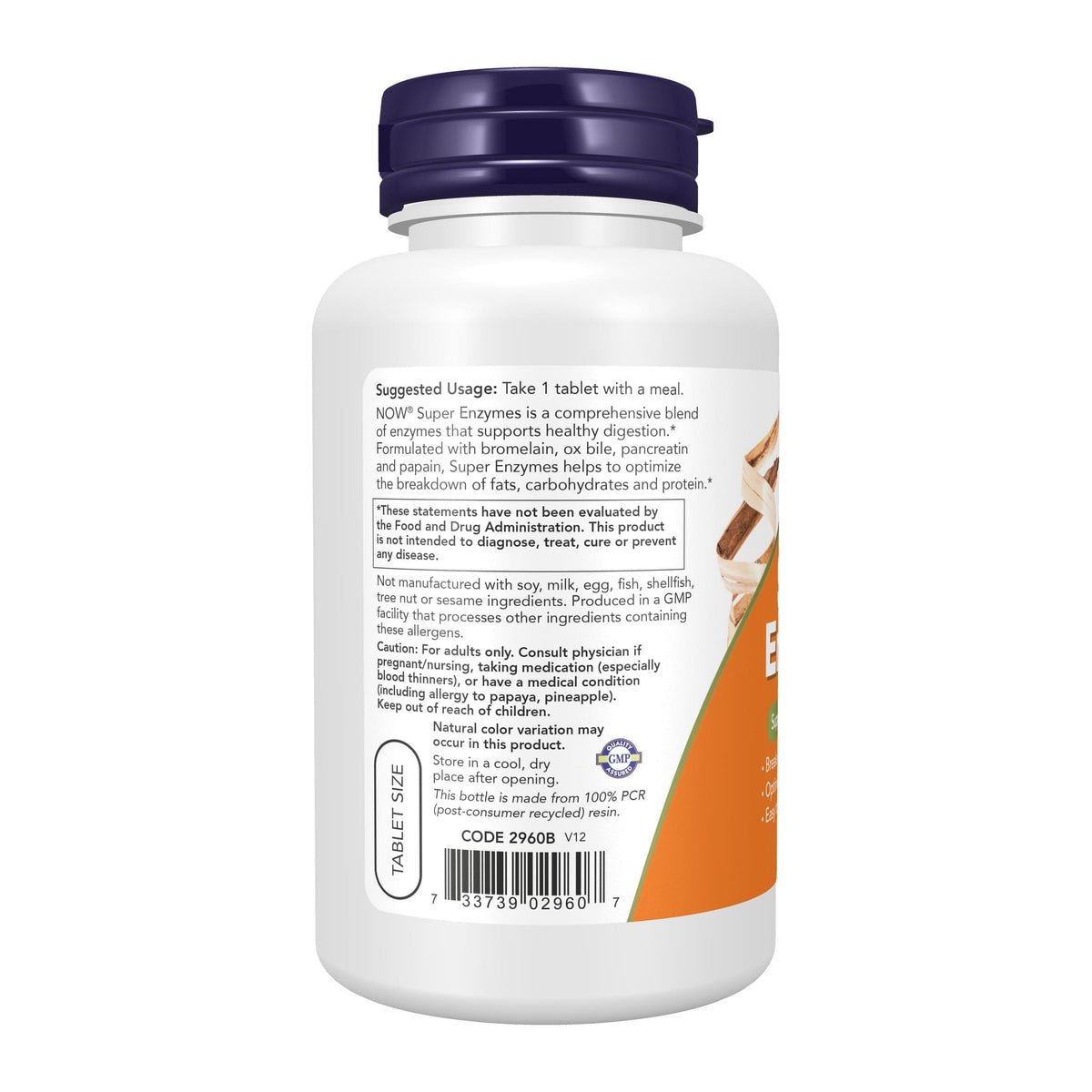 Super Enzymes by NOW Foods, directions label - Image 3