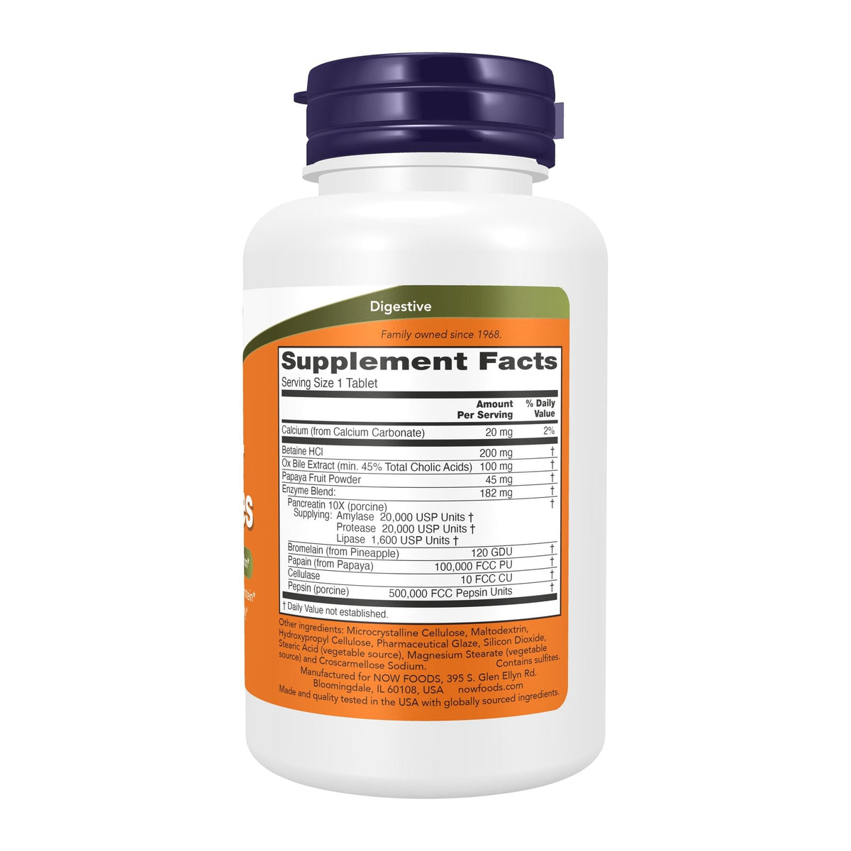Super Enzymes by NOW Foods, supplement facts panel - Image 2